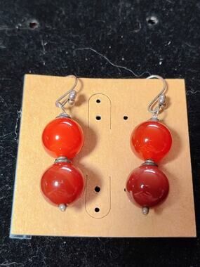 Sterling Silver Carnelian Agate Dangle Earrings VTG